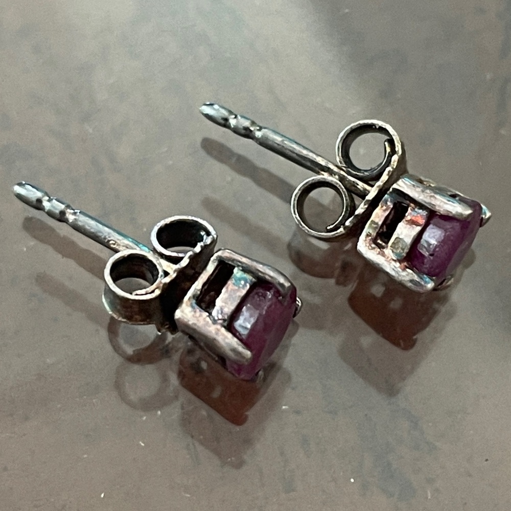 Sterling Silver And Natural Ruby Stud Earrings. - image 3